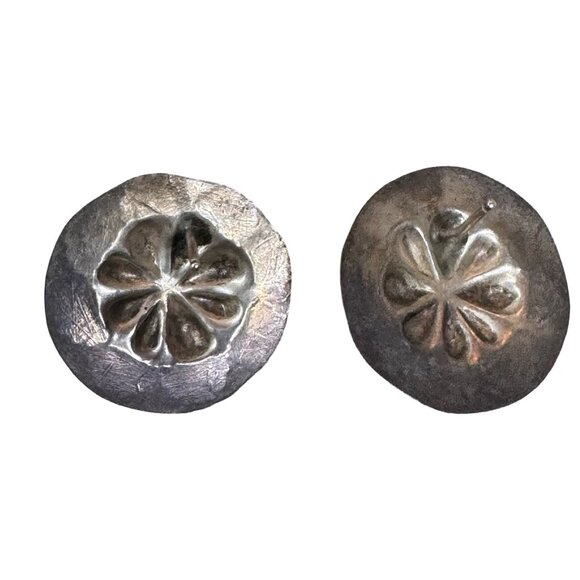 Native American Sterling Silver Navajo Handmade Concho Turquoise Post Earrings - Picture 2 of 5